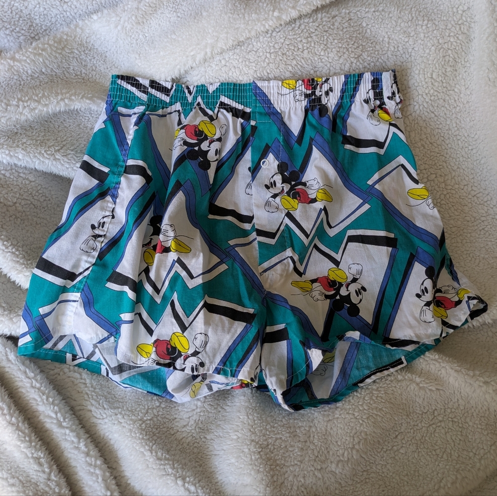 Vtg Mikey Mouse Cartoon Print Bloomer Shorts - Teal and White